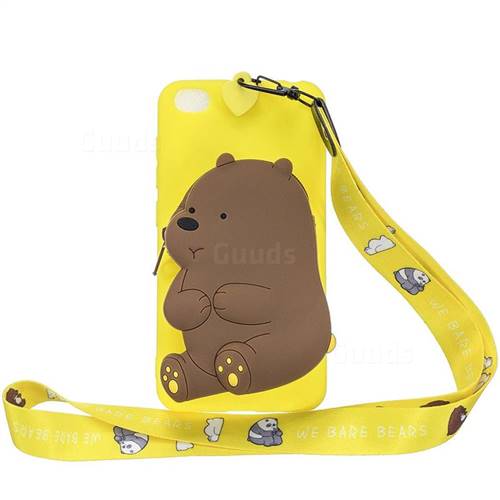Yellow Bear Neck Lanyard Zipper Wallet Silicone Case for Mi Xiaomi Redmi Go