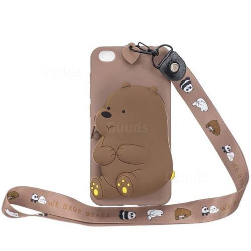 Brown Bear Neck Lanyard Zipper Wallet Silicone Case for Mi Xiaomi Redmi Go