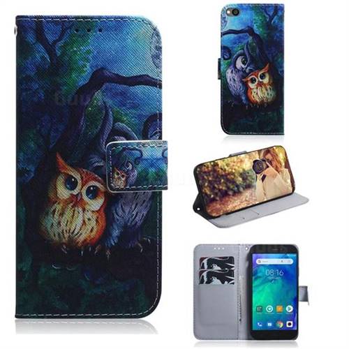 Oil Painting Owl PU Leather Wallet Case for Mi Xiaomi Redmi Go