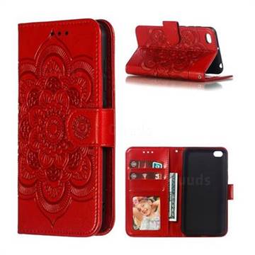 Intricate Embossing Datura Solar Leather Wallet Case for Mi Xiaomi Redmi Go - Red