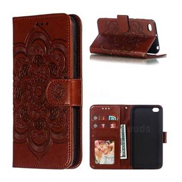 Intricate Embossing Datura Solar Leather Wallet Case for Mi Xiaomi Redmi Go - Brown