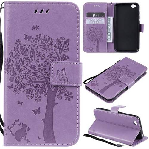 Embossing Butterfly Tree Leather Wallet Case for Mi Xiaomi Redmi Go - Violet