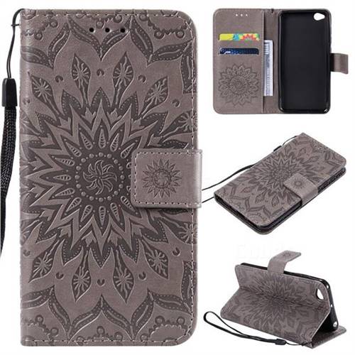 Embossing Sunflower Leather Wallet Case for Mi Xiaomi Redmi Go - Gray