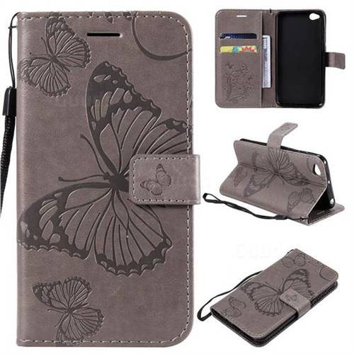 Embossing 3D Butterfly Leather Wallet Case for Mi Xiaomi Redmi Go - Gray