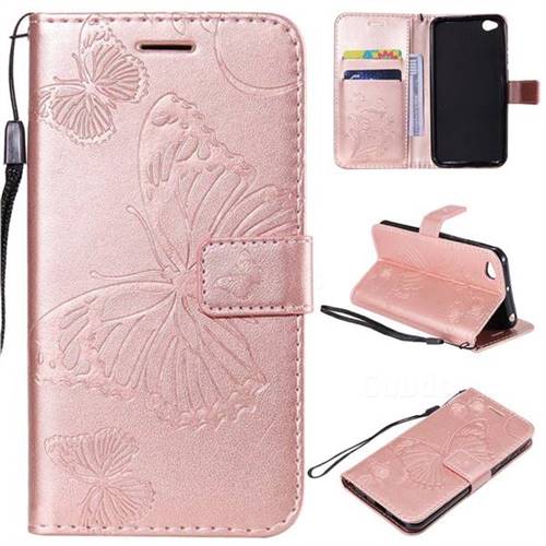 Embossing 3D Butterfly Leather Wallet Case for Mi Xiaomi Redmi Go - Rose Gold