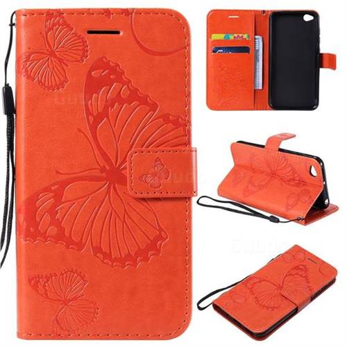 Embossing 3D Butterfly Leather Wallet Case for Mi Xiaomi Redmi Go - Orange