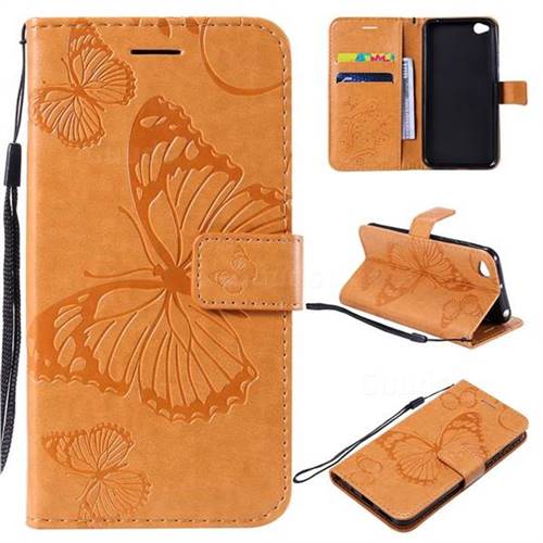 Embossing 3D Butterfly Leather Wallet Case for Mi Xiaomi Redmi Go - Yellow