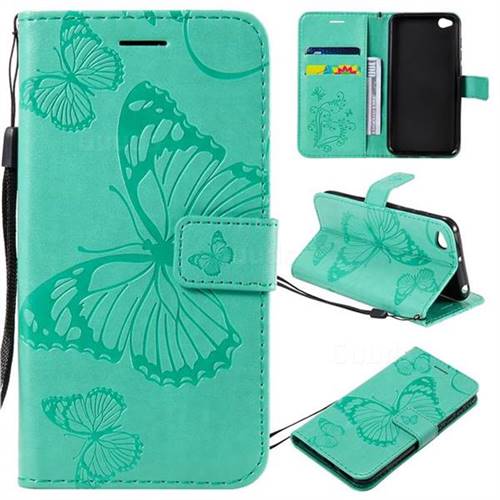 Embossing 3D Butterfly Leather Wallet Case for Mi Xiaomi Redmi Go - Green