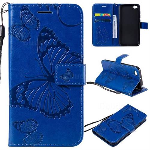 Embossing 3D Butterfly Leather Wallet Case for Mi Xiaomi Redmi Go - Blue