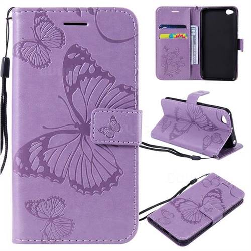 Embossing 3D Butterfly Leather Wallet Case for Mi Xiaomi Redmi Go - Purple