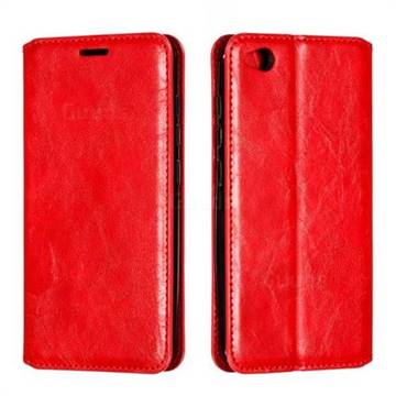 Retro Slim Magnetic Crazy Horse PU Leather Wallet Case for Mi Xiaomi Redmi Go - Red