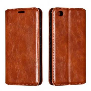 Retro Slim Magnetic Crazy Horse PU Leather Wallet Case for Mi Xiaomi Redmi Go - Brown