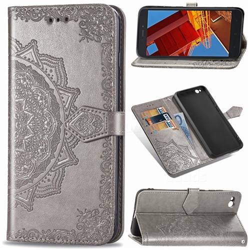 Embossing Imprint Mandala Flower Leather Wallet Case for Mi Xiaomi Redmi Go - Gray
