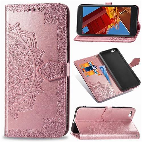 Embossing Imprint Mandala Flower Leather Wallet Case for Mi Xiaomi Redmi Go - Rose Gold
