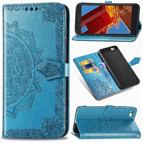Embossing Imprint Mandala Flower Leather Wallet Case for Mi Xiaomi Redmi Go - Blue