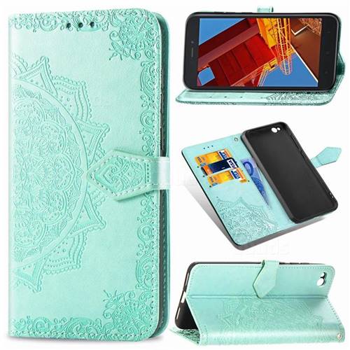 Embossing Imprint Mandala Flower Leather Wallet Case for Mi Xiaomi Redmi Go - Green
