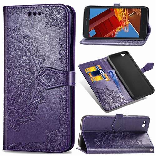 Embossing Imprint Mandala Flower Leather Wallet Case for Mi Xiaomi Redmi Go - Purple