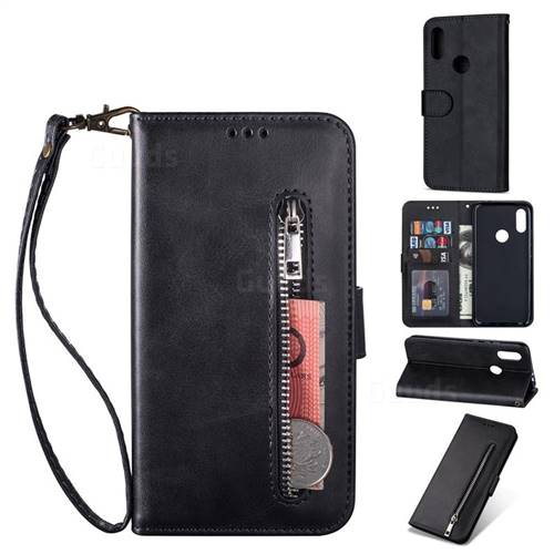 Retro Calfskin Zipper Leather Wallet Case Cover for Mi Xiaomi Redmi Go - Black