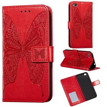 Intricate Embossing Vivid Butterfly Leather Wallet Case for Mi Xiaomi Redmi Go - Red