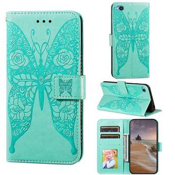 Intricate Embossing Rose Flower Butterfly Leather Wallet Case for Mi Xiaomi Redmi Go - Green
