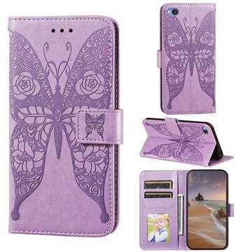 Intricate Embossing Rose Flower Butterfly Leather Wallet Case for Mi Xiaomi Redmi Go - Purple