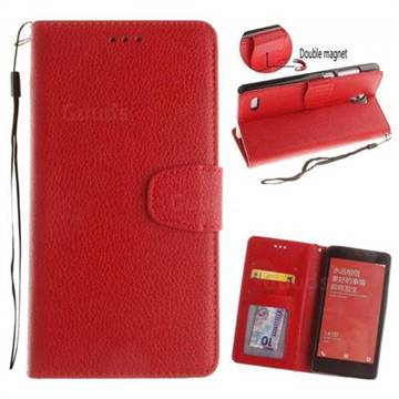 Litchi Pattern PU Leather Wallet Case for Xiaomi Redmi Note Hongmi Note - Red