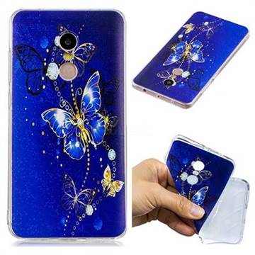 Gold and Blue Butterfly Super Clear Soft TPU Back Cover for Xiaomi Redmi Note 4 Red Mi Note4