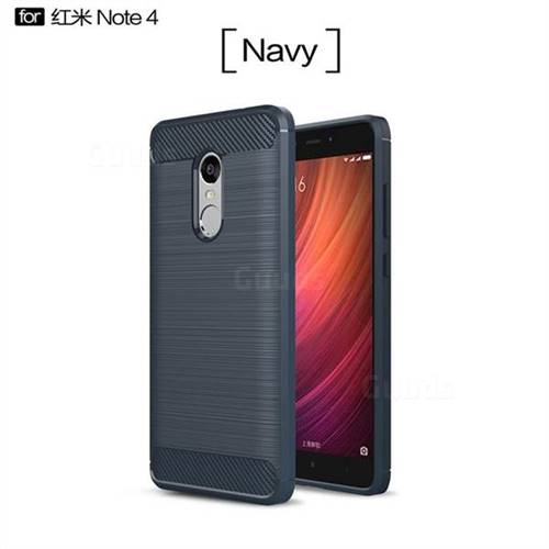 Luxury Carbon Fiber Brushed Wire Drawing Silicone TPU Back Cover for Xiaomi Redmi Note 4 Red Mi Note4 - Navy