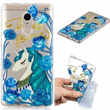 Blue Flower Unicorn Clear Varnish Soft Phone Back Cover for Xiaomi Redmi Note 4 Red Mi Note4
