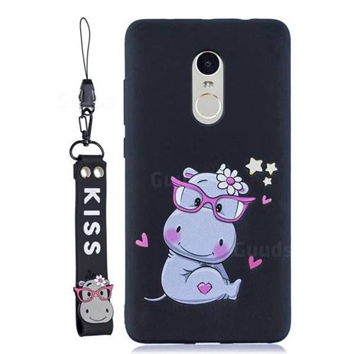 Black Flower Hippo Soft Kiss Candy Hand Strap Silicone Case for Xiaomi Redmi Note 4 Red Mi Note4
