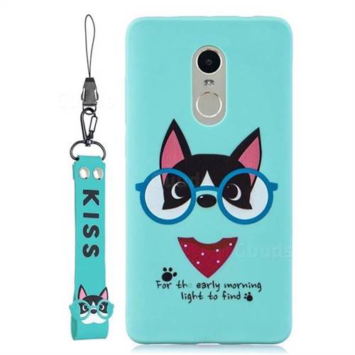 Green Glasses Dog Soft Kiss Candy Hand Strap Silicone Case for Xiaomi Redmi Note 4 Red Mi Note4