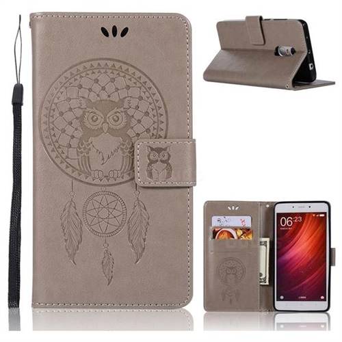 Intricate Embossing Owl Campanula Leather Wallet Case for Xiaomi Redmi Note 4 Red Mi Note4 - Grey