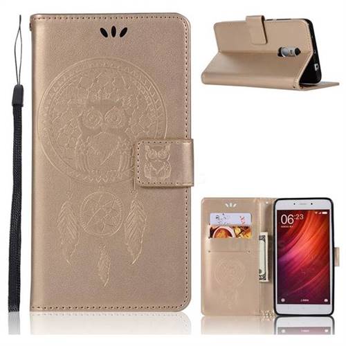 Intricate Embossing Owl Campanula Leather Wallet Case for Xiaomi Redmi Note 4 Red Mi Note4 - Champagne