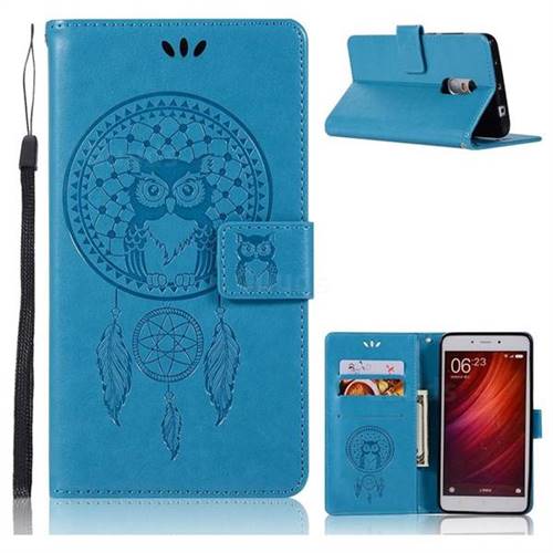 Intricate Embossing Owl Campanula Leather Wallet Case for Xiaomi Redmi Note 4 Red Mi Note4 - Blue