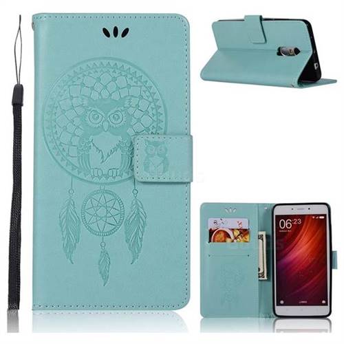 Intricate Embossing Owl Campanula Leather Wallet Case for Xiaomi Redmi Note 4 Red Mi Note4 - Green