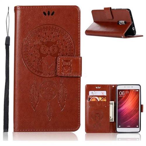 Intricate Embossing Owl Campanula Leather Wallet Case for Xiaomi Redmi Note 4 Red Mi Note4 - Brown