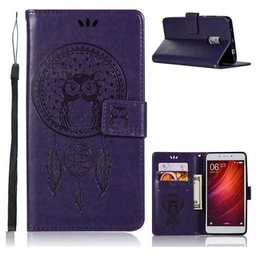 Intricate Embossing Owl Campanula Leather Wallet Case for Xiaomi Redmi Note 4 Red Mi Note4 - Purple
