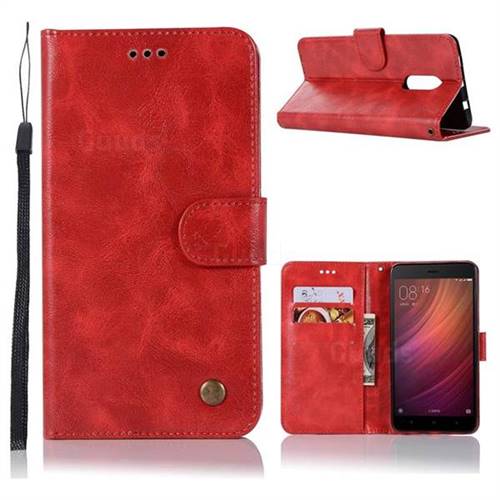Luxury Retro Leather Wallet Case for Xiaomi Redmi Note 4 Red Mi Note4 - Red