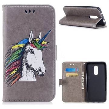 Watercolor Unicorn Leather Wallet Holster Case for Xiaomi Redmi Note 4 Red Mi Note4 - Grey