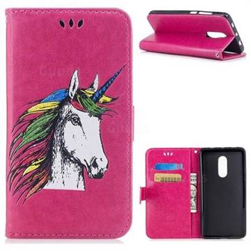 Watercolor Unicorn Leather Wallet Holster Case for Xiaomi Redmi Note 4 Red Mi Note4 - Rose