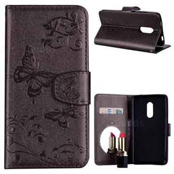 Embossing Butterfly Morning Glory Mirror Leather Wallet Case for Xiaomi Redmi Note 4 Red Mi Note4 - Silver Gray