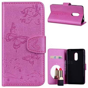 Embossing Butterfly Morning Glory Mirror Leather Wallet Case for Xiaomi Redmi Note 4 Red Mi Note4 - Rose