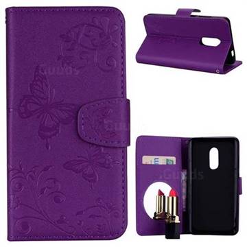 Embossing Butterfly Morning Glory Mirror Leather Wallet Case for Xiaomi Redmi Note 4 Red Mi Note4 - Purple