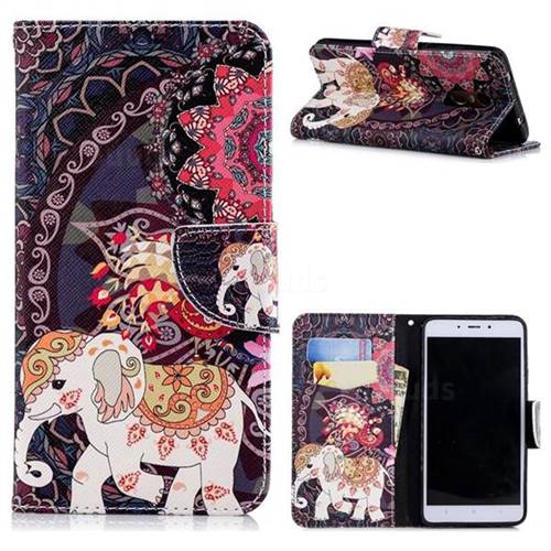 Totem Flower Elephant Leather Wallet Case for Xiaomi Redmi Note 4 Red Mi Note4