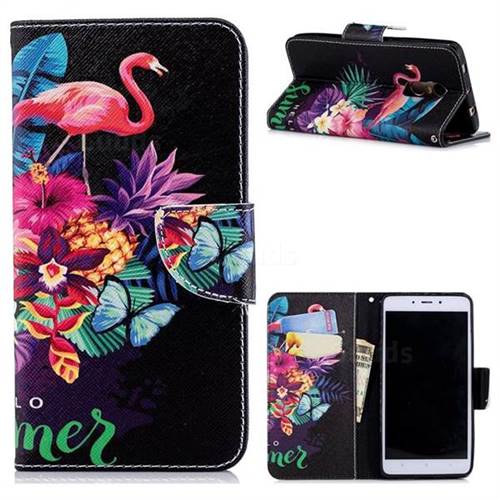 Flowers Flamingos Leather Wallet Case for Xiaomi Redmi Note 4 Red Mi Note4