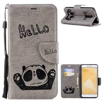 Embossing Hello Panda Leather Wallet Phone Case for Xiaomi Redmi Note 4 Red Mi Note4 - Grey