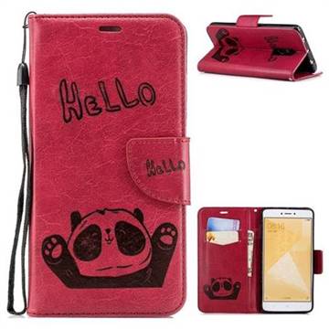 Embossing Hello Panda Leather Wallet Phone Case for Xiaomi Redmi Note 4 Red Mi Note4 - Red