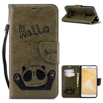 Embossing Hello Panda Leather Wallet Phone Case for Xiaomi Redmi Note 4 Red Mi Note4 - Olive Green