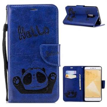 Embossing Hello Panda Leather Wallet Phone Case for Xiaomi Redmi Note 4 Red Mi Note4 - Blue