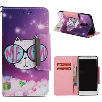 Glasses Cat Big Metal Buckle PU Leather Wallet Phone Case for Xiaomi Redmi Note 4 Red Mi Note4